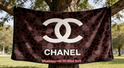 Chanel White CC Logo Red Mosaic Flannel Throw Blanket IMG_6873
